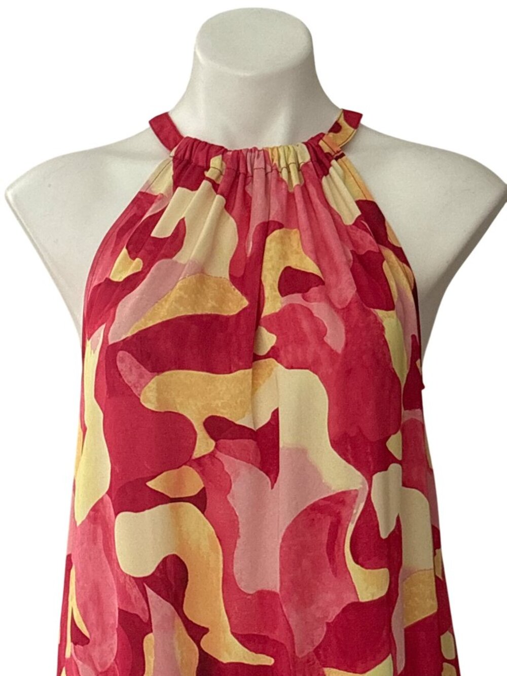 Ming Wang Women's NWT $270 Abstract Print Crepe De Chine Flounced Halter Dress M - Picture 3 of 11